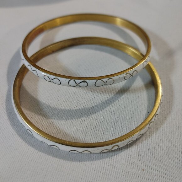 Robert Kuo Infinity Thin Cloisonné Bangle Bracelet Vintage White Gold Bow Motif - Picture 5 of 10